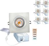 POPANU Canless Recessed Gimbal Downlight Rotatable-Spotlight 5 CCT 4 Inch Eyeball Ceilling Potlight, Dimmable Lights Fixture with Junction Box, 8W CCT Adjustable, Brushed Nickel Square Trim, 6P