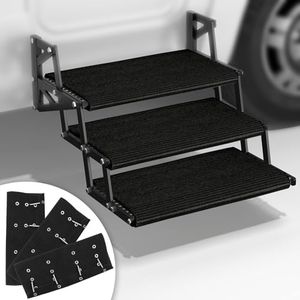 CROSSHIP 22 Inch RV Step Covers 3 Pack, RV Camper Rugs Fit 8-11 Inch Deep Stair Covers Ideal for Wide Radius Steps Keep Cleaner (Black)