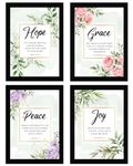 AR Creative HOPE, GRACE, PEACE, JOY - Bible Verse Wall Art, Bible Quotes Print with Frame, Home, Office Decor, Bible Quotes Poster (13.6 inch x 10.2 inch), Set of 4