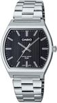 CASIO GENTS ANALOGUE 50M WATER RESISTANT BLACK FACE, STAINLESS STEEL BAND