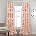 Lush Decor Kemmy Curtain | Ruffled, Textured Shabby Chic Style Window Panel for Living, Dining Room, Bedroom (Single), 84” x 52”, Blush