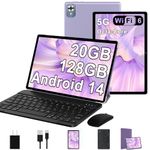 2024 Newest 10.1 Inch Android 14 Tablet with Keyboard 20GB+128GB+1TB Expand, Octa-Core 2-in-1 Tablets with 5G WiFi 6, 6000 mAh, HD IPS Display, Split Screen, Face Unlock, Mouse-Purple