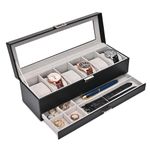 ProCase Watch Box for Men, 6 Slot Watch Display Case with Drawer, Mens Watch Case With Glass Lid, 2-Layer Jewelry and Watch Storage Watch Holder Organizer for Men Women -6 Slot, Black