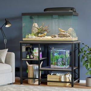 Becuddler 40-50 Gallon Fish Tank Stand with Charging Station, 36x19 Metal Aquarium Stand with 3-Tiers Adjustable Storage Shelves, 6-Legs Reptile Terrarium Stand, 660 LBs