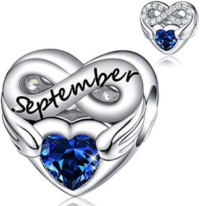 FOREVER QUEEN September Birthstone Charms for Charms Bracelet- 925 Sterling Silver Bead Endless Heart Love Charms, Happy Birthday Charms for Bracelet and Necklace