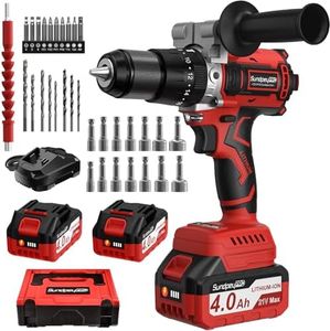 SundpeyPRO 120Nm Cordless Hammer Drill - 21V Brushless Impact Drill with 2 x 4.0Ah Battery - 20+3 Torque Electric Power Drills with 1/2 Inch Self-locking Metal Chuck & Bit Set & Desktop Charger & Case