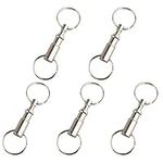 Jopto 5PCS Dual Quick Release Keyrings Double Split Rings Belt Bulk Hardware Pull Apart Detachable Silver Key Ring Nickel Plated Coupling Snap Key Chain Lock Holder Key Ring Accessory