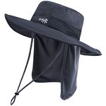 Bassdash UPF 50+ Sun Fishing Hat Water Resistant with Detachable Neck Flap, Highland Dark Grey