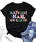 PECHAR Mama Tshirt for Women Magic Kingdom Mom Shirts Funny Mommy Short Sleeve Graphic Tee Mothers Blouse Tops, Happiest-black, XX-Large