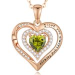 Lomantise Rose Gold Heart Birthstone Necklaces for Women S925 Sterling Silver Fine Jewelry Pendant Necklace Anniversary Birthday Gift for Wife Girlfriend