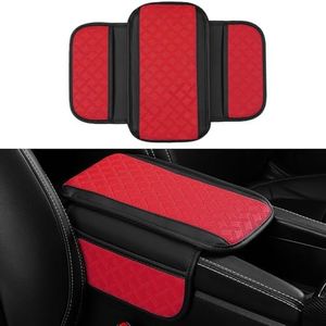 LevChall Car Center Console Cushion Pad, Universal Leather Waterproof Armrest Seat Box Cover Protector,Upgraded Version with 2 Storage Bags，Car Interior Accessories for Most Vehicles (Red)