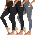 3 Packs Leggings with Pockets for Women, Soft High Waisted Tummy Control Workout Yoga Pants