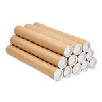 12-Pack Mailing Tubes with Caps, 2x15-Inch Kraft Paper Poster Tube for Shipping, Packing, Bulk Round Packaging, Cardboard Mailers, Art Prints, Maps, Blueprint (Brown)