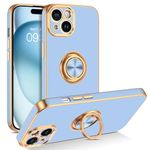 BENTOBEN Compatible with iPhone 15 Case, Phone Case iPhone 15, Slim Fit 360° Ring Holder Shockproof Kickstand Magnetic Car Mount Supported Non-Slip Protective Women Girls Men Boys Cover, Light Blue