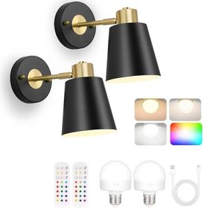 VATONI Battery Operated Wall Sconces Set of 2, Wireless Wall Sconce Rechargeable Battery Operated Wall Light with Remote Control, Dimmable Wall Mounted Lights for Bedroom Bedside Living Room
