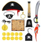 Meng Jiaran 11 Pcs Pirate Costume Accessories Set, Pirate Fancy Dress Costume Accessory Set for Boys Girls, Kids Pirate Captain Costume, Includes pirate sword Pirate Eye Patches Pirate Earrings