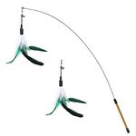 Pawaboo Feather Teaser Cat Toy, Interactive Feather Wand Cat Toy Flying Feather Cat Catcher with Extra Long 34.5" Wand and Small Bell, Fun Exerciser Playing Toy for Kitten or cat, White & Green