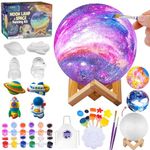 Paint Your Own Moon Lamp Kit, DIY 3D Moon Night Light with Space Figurines & Wooden Stand, Art Supplies Creativity Arts & Crafts Kit for Kids, Toys Girls Boy Birthday Gift Ages 3 4 5 6 7 8 9 10 11 12+