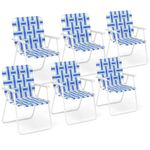 Giantex Beach Chairs Set of 6, Patio Folding Lawn Chairs for Adults, Outdoor Webbing Chair w/Steel Frame, Lightweight & Portable Camping Chairs for Fishing, Yard, Garden, Poolside Webbed Chairs, Blue