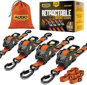 AUGO Retractable Ratchet Straps – 1" x 10' – 1200Lb Breakstrength – 4 Heavy Duty Self Retracting Tie Downs with Safety Lock S Hooks, Soft Loops & Storage Bag – for Motorcycle,Tree Stand,Bed,Boat,Cargo