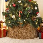 Lewondr Christmas Tree Collar 26 Inch, Christmas Tree Skirt with Sequin, Large Xmas Tree Ring Stand Base Cover Bottom Decoration Foldable Cover for Holiday Xmas Home Party Decor, Gold