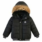 AMIYAN Toddler Boys Girls Down Jacket Hooded Thickened Warm Winter Snowsuit Coat Outerwear, Black, 1-2T