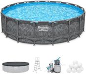 Bestway APX 365 18' x 52" Round Above Ground Swimming Pool Outdoor Backyard Framed Pool Set with Sand Filter Pump, Ladder, and Cover, Dark Marble