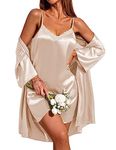 Ekouaer Women's Robes Silk Dressing Gown Nightgown Bridesmaid Wedding Party SatinRobes Nightwear Pajamas with Pockets Champagne XXL