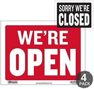 BAZIC Products Open & Closed Sign 9"X12", Double Sides Plastic Vinyl Signs, Business Store Office Restaurants Bars Shops, Waterproof indoor Sigane, 4-Pack
