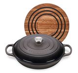 Le Creuset 3 1/2 qt. Signature Cast Iron Braiser and Magnetic Trivet Kit - Oyster