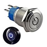 Ulincos Latching Pushbutton Switch U19C1 1NO1NC SPDT ON/Off Silver Stainless Steel with Blue LED Suitable for 19mm 3/4" Mounting Hole (Blue)