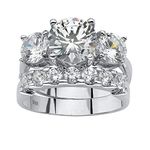 PalmBeach Platinum-plated Sterling Silver Round Cubic Zirconia Bridal Ring Set Sizes 5-10, Metal, Cubic Zirconia