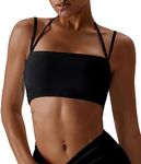 FEOYA Sports Bras for Women Bandeau Padded Seamless Bralette Spaghetti Strap Workout Square Neck Seamless Crop Top Backless Strappy Yoga Running Bra Sexy Balconette Bra