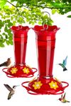 Gbekery Glass Hummingbird Feeders for Outdoors Hanging Ant and Bee Proof Red 10 OZ 2 Pack Bird Feeders for Outside Hanging 5 Feeding Stations Bird Nectar Feeder for Garden Yard Décor Gifts for Mom