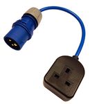 Mains Power Fly Lead Converter 16A CEE Blue Plug to 13A UK 3-Pin Socket