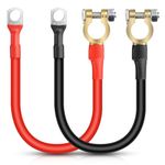 EEEKit 2Pcs 3AWG 30cm Car Battery Cables, 12V-24V Battery Terminals Connectors (Max 125A), Ring Terminals Copper Wire Battery Inverter Cable