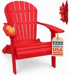 Bright RED-Poly Lumber Folding Adirondack Chair with Rolled Seating Heavy Duty Everlasting Lifetime PolyTuf HDPE - Made in USA - Amish Crafted