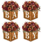 4 Wood Grain Baby Centerpiece Brown Flower Boxes Party Arrangement Favor Block Holder Baby Shower Gender Reveal Table Display with Letters Boy Girl Birthday Baby Shower Decorations without Flowers