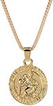 Gold St Christopher Necklace Mens Womens Saint Christopher Pendant Necklace for Men Women Saint Christopher Medal St. Christopher Necklaces for BFF Birthday Christmas Presents