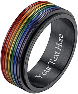 Richsteel Arco Iris Anillo Rotativo Spinner Dedo Orgullo Lgbtq Gay Pride Hombre Argolla de Comprimiso Talla 17 (57mm), Negro