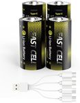 Rechargeable Lithium C Batteries with 4 in 1 USB-C Charge Cable,4 Pack C Cell Li-ion Battries,LR14 1.5V C Size Cell Battery Replacement 3700mWh for Floodlight Toys (3700mWh C Batteries, 4 Pack)