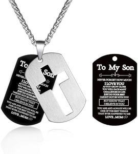 P.BLAKE To My Son Dog Tag Cross Necklace from Mom, Stainless Steel Cross Pendant Birthday Christmas Christian Religious Valentines Day Gifts Jewelry Gifts for Son Boys Him