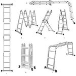 Yardlab 11.5Ft Multi Purpose Folding Scaffold Ladder with Work Platform, Aluminum Extension Step Ladder, 330Lbs Weight Rating with Safety Locking Hinges