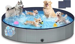 Bamda Dog Paddling Pool- 2026 Upgrade 5mm PP Board and Thickened Bottom, 71" Non-Slip Foldable Dog Paddling Pool for Small, Medium and Large Dogs, Children,180 x 30CM (Grey)