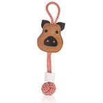 PAWPOURRI Pig Shaped Premium Natural Suede Leather & Rope Chew Toy with Bone for Medium to Large Dogs