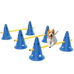 PawHut Dog Agility Equipment Set, Portable Pet Jump Training Kit for Six Cones, Six Poles with Carry Bag, Three-Piece Adjustable Height Jumping Obstacles, Blue