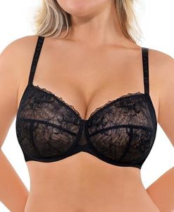 SHAPELLX Unpadded Black Lace Bra with Breathable Mesh, Underwire Supportive Minimizer Bras for Women Plus Size (Black 42DDD)