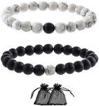 SwirlColor Distance Bracelets Black Matte Agate White Howlite Best Friends Relationship Couple Bracelets Distance Beads-2Pcs