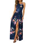 KILIG Maxi Dresses for Women UK Summer Dress Halter Neck Wedding Guest Elegant Long Dress Floral Beach Sundress(Floral-K,Medium)