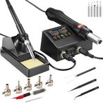 TLBZK Rework Soldering Station, 2 in 1 SMD Hot Air Solder Station and Soldering Iron Kit Heat Gun with Soldering Tips, Hot Air Nozzles, Tweezers